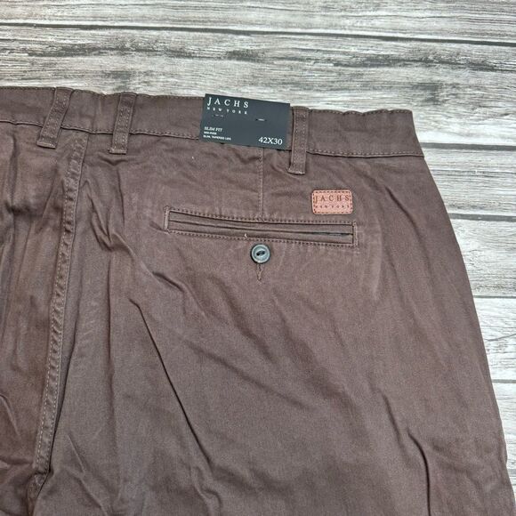 JACHS New York Mens Slim Fit Mid Rise Pants 42 x 30 Dark Chocolate Brown Tapered - Picture 6 of 14
